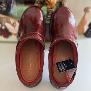 Clarks Burgundy Patent Leather Mules